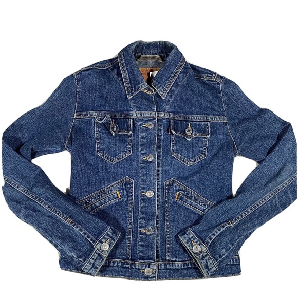 Levi Strauss Denim Jean Jacket Unisex Girls Boys Size Small Button Down Pockets - Picture 1 of 8